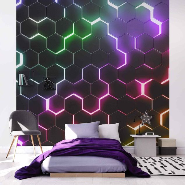 Modern wallpaper designs Hexagonal Pattern With Neon Light