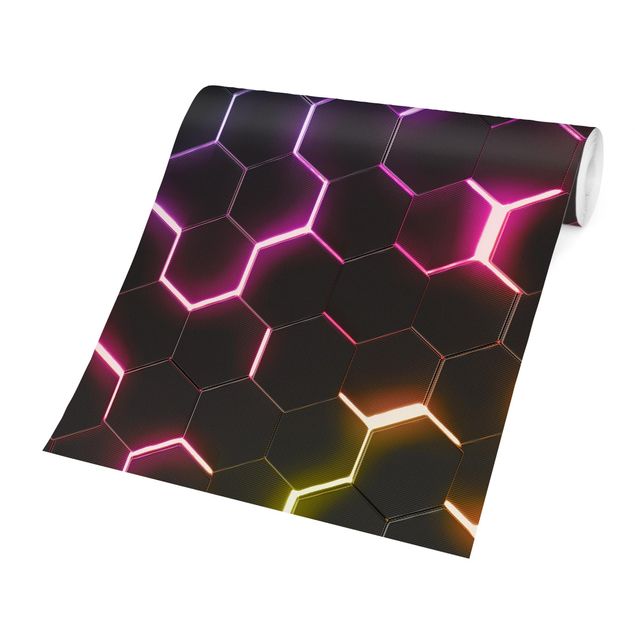 Wallpapers 3d Hexagonal Pattern With Neon Light
