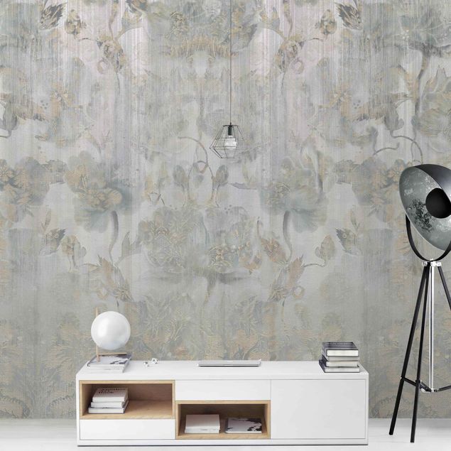 Wallpapers gold and silver Textured Vintage Flowers