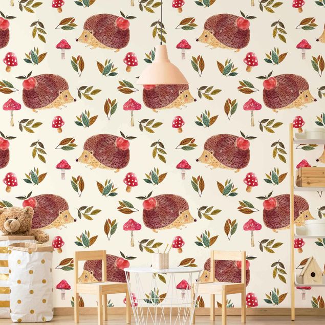 Wallpapers patterns Cute Hedgehog Illustration On Cream Colour