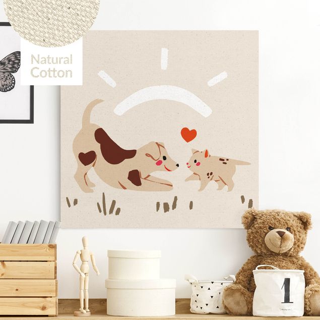 Nursery decoration Cute Animal Illustration - Cat And Dog