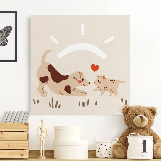 Dog canvas art Cute Animal Illustration - Cat And Dog