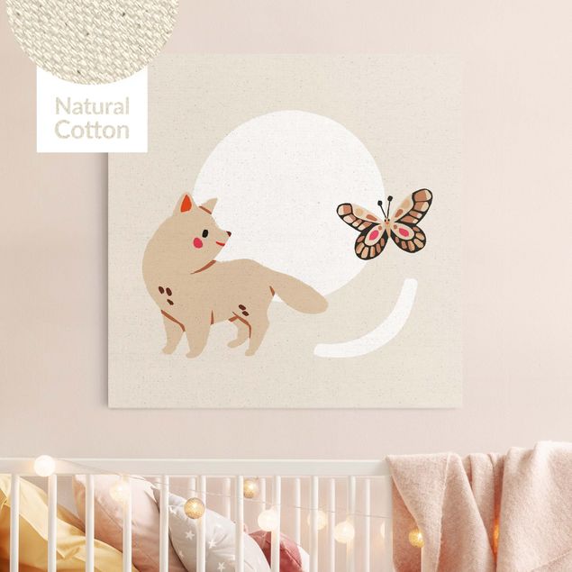 Nursery decoration Cute Animal Illustration - Cat And Butterfly