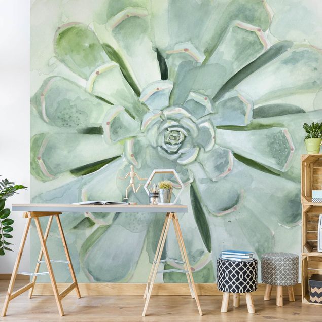 Contemporary wallpaper Succulent Plant Watercolour Light Coloured