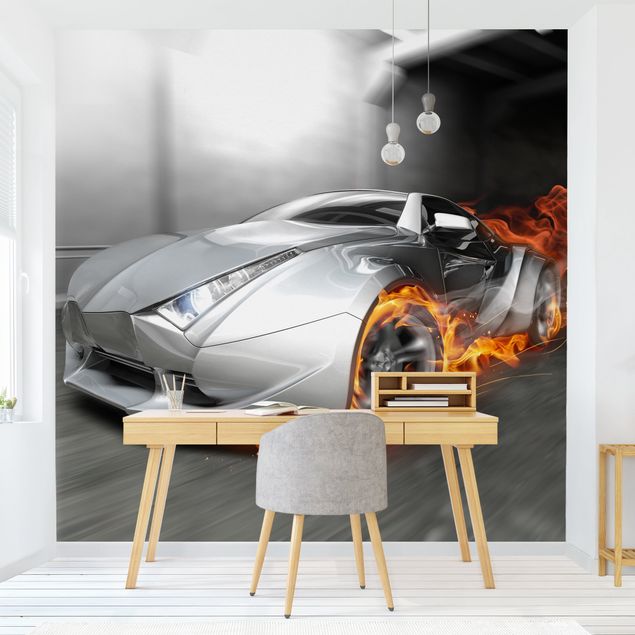 Peel and stick wallpaper Supercar In Flames
