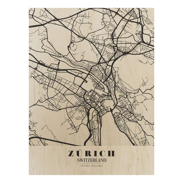 Wood prints sayings & quotes Zurich City Map - Classic