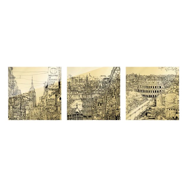 Glass prints architecture and skylines City Study - Bew York - London - Rome