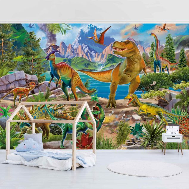 Contemporary wallpaper T-Rex And Parasaurolophus