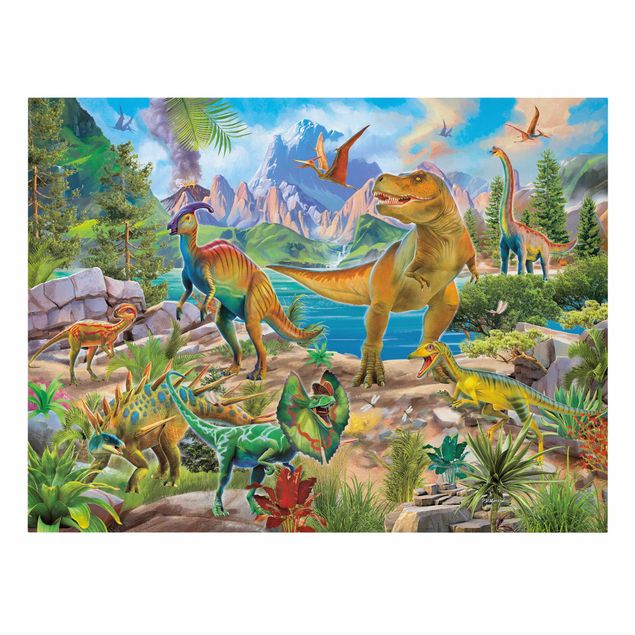 Prints multicoloured T-Rex And Parasaurolophus