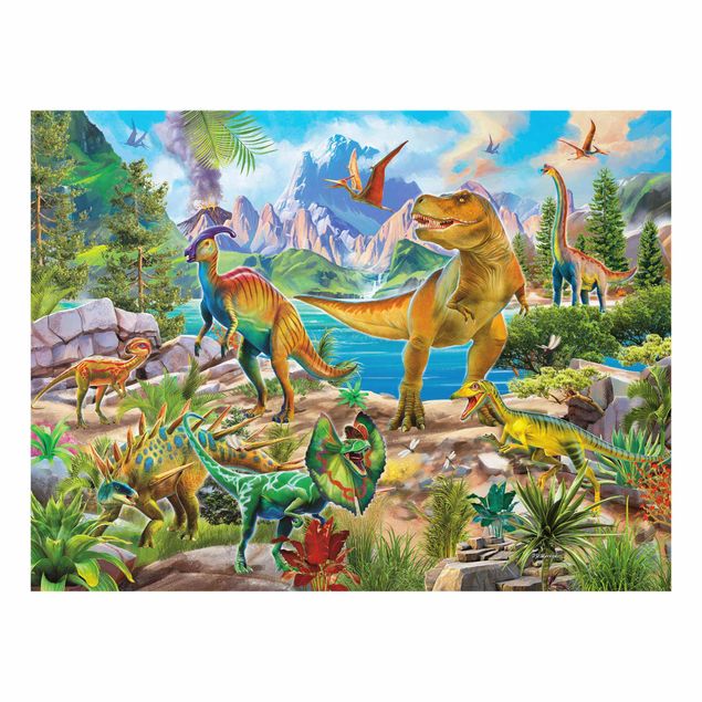 Prints multicoloured T-Rex And Parasaurolophus