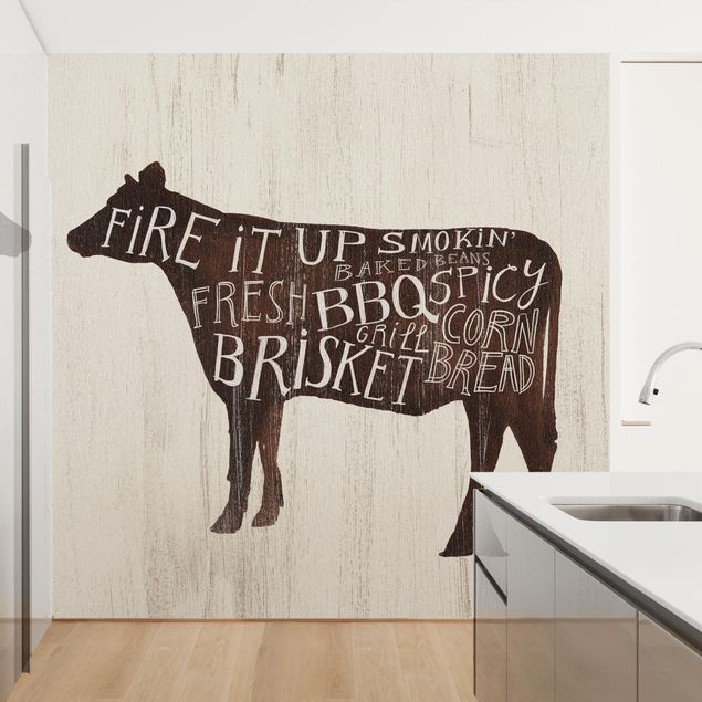 Adhesive wallpaper Farm BBQ - Cow