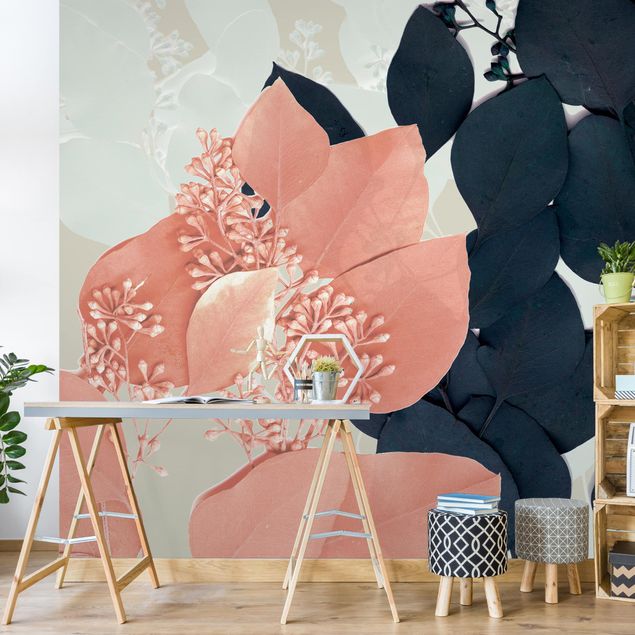 Aesthetic pink wallpaper Leaves Indigo & Rouge III