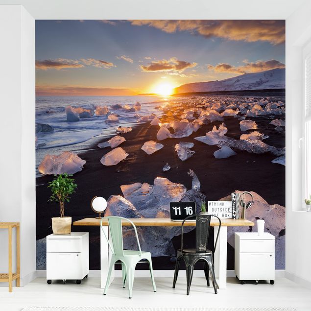 Modern wallpaper designs Chunks Of Ice On The Beach Iceland