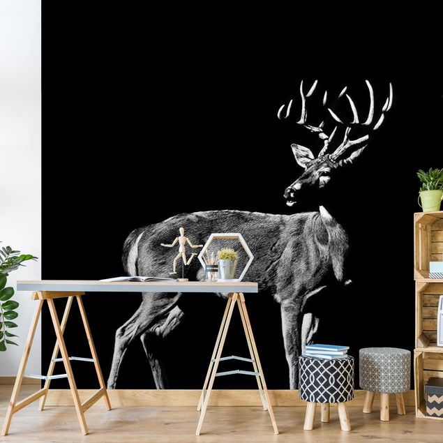 Black white wallpaper Deer In The Dark