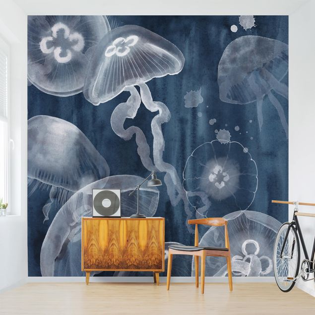 Blue wallpaper Moon Jellyfish I