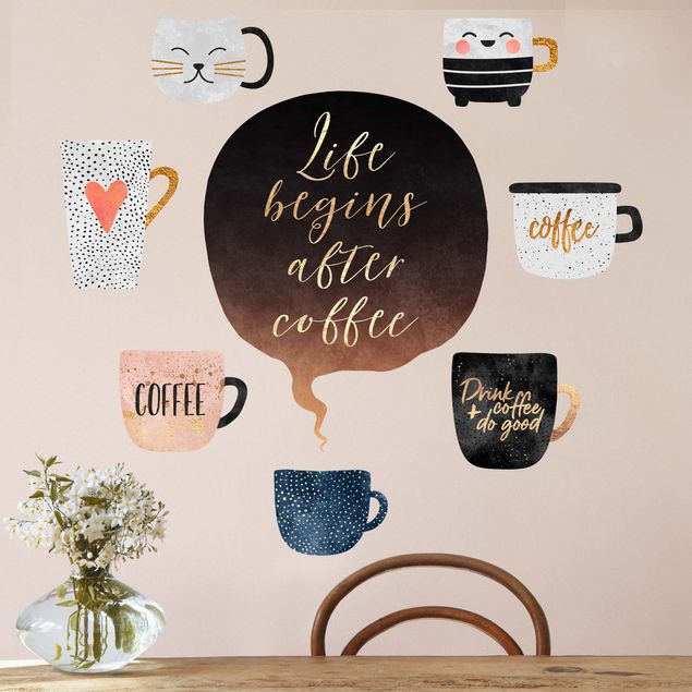 Wall stickers coffee Cups with gold