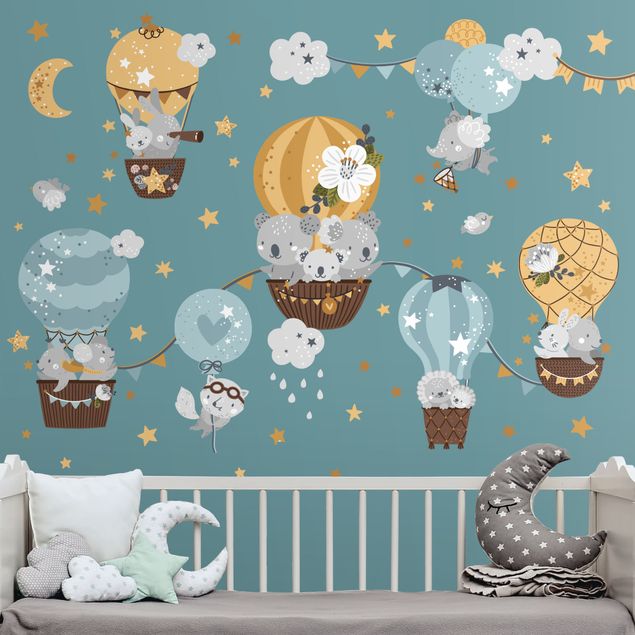 Wall stickers universe Animals in Balloons Clouds Star Set