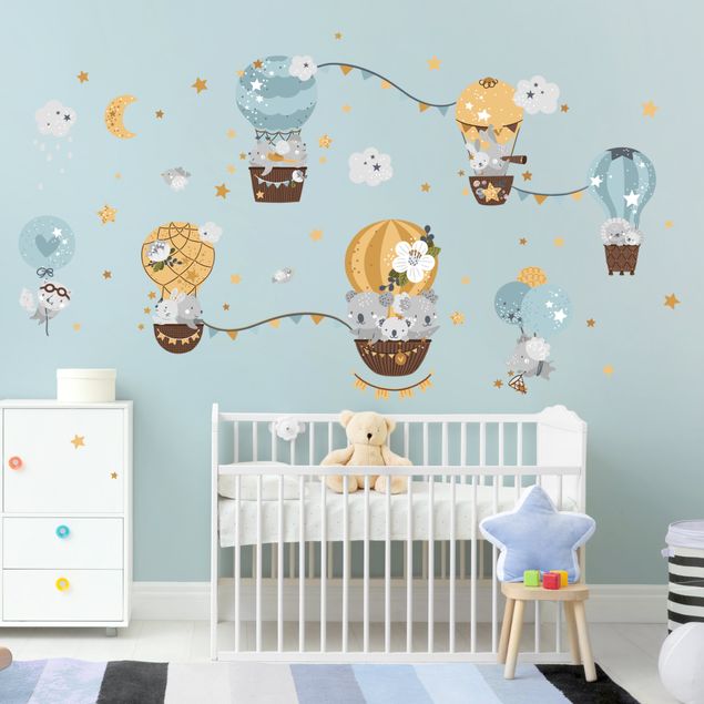 Wall art stickers Animals in Balloons Clouds Star Set