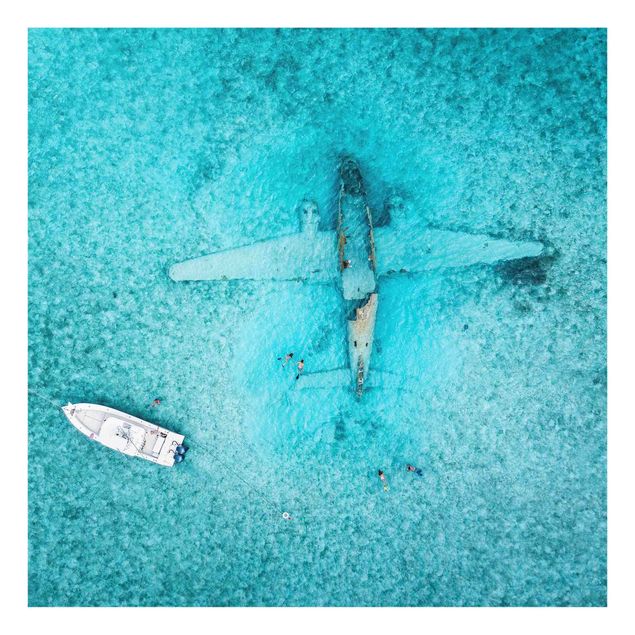 Beach wall art Top View Airplane Wreckage In The Ocean