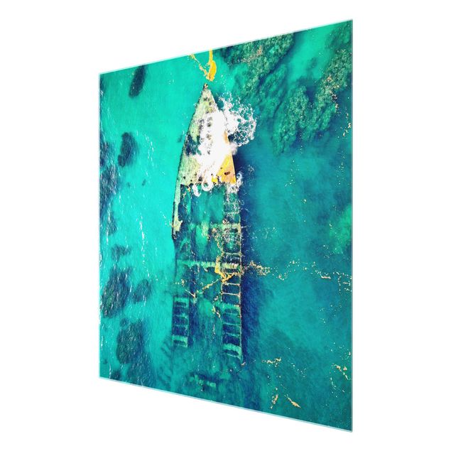 Glass prints landscape Top View Ship Wreck In The Ocean
