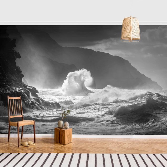 Wallpapers coast Raging Waves Black And White