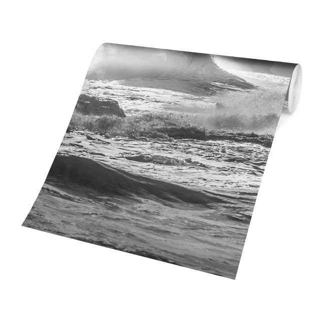 Wall mural beach Raging Waves Black And White