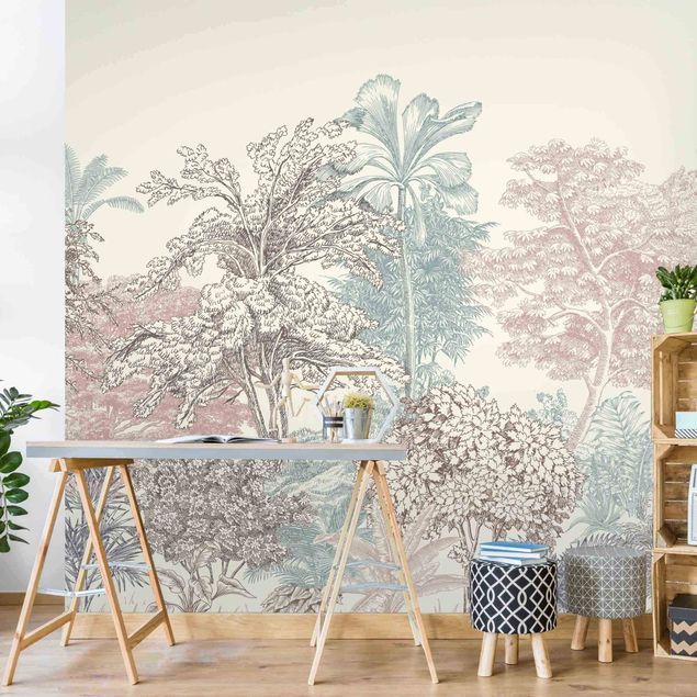 Modern wallpaper designs Tropical Forest With Palm Trees In Pastel