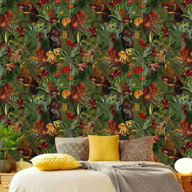 Floral wallpaper Tropical Flowers With Monkeys
