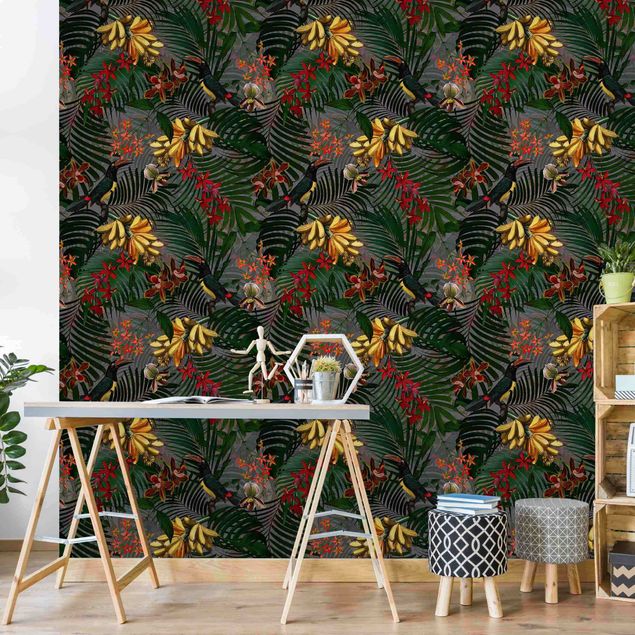 Wallpapers birds Tropical Ferns With Tucan Green
