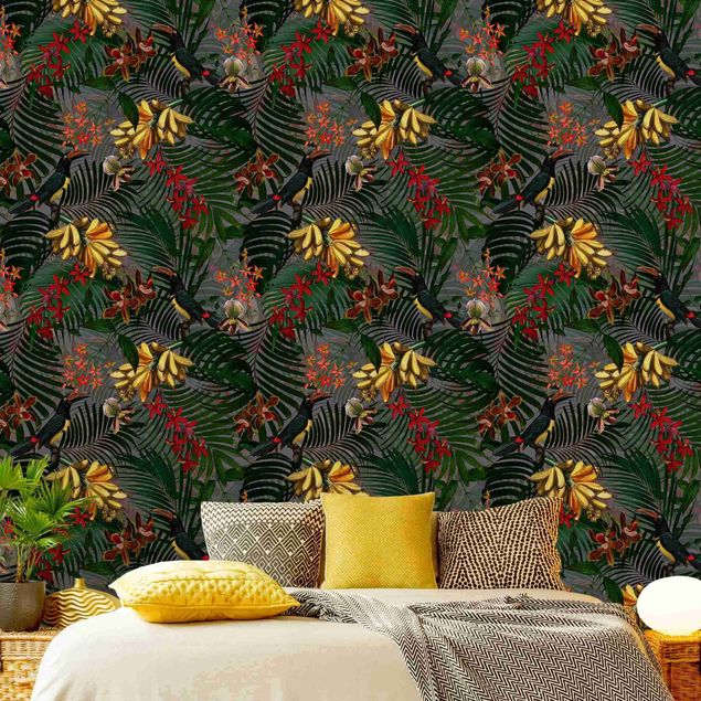 Wallpapers flower Tropical Ferns With Tucan Green