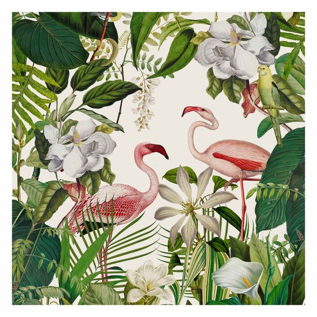 Aesthetic vintage wallpaper Tropical Flamingos With Plants