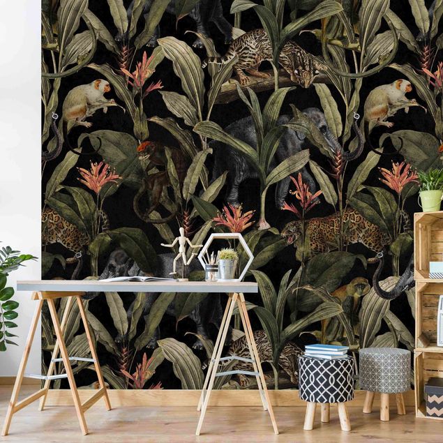Vintage aesthetic wallpaper Tropical Night With Leopard