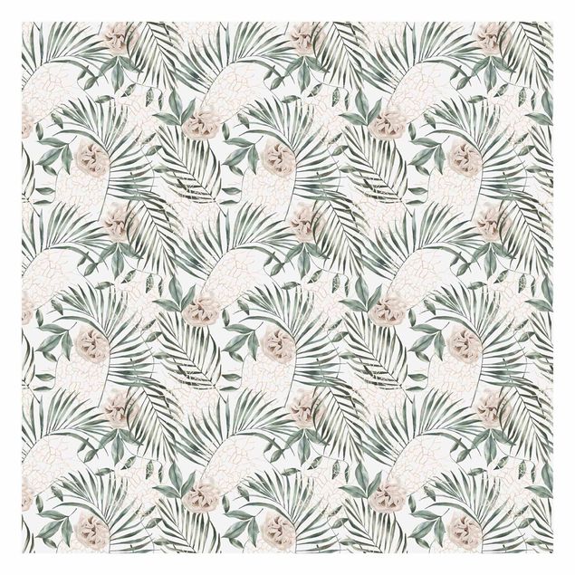 Wallpapers green Tropical Palm Bows With Roses Watercolour