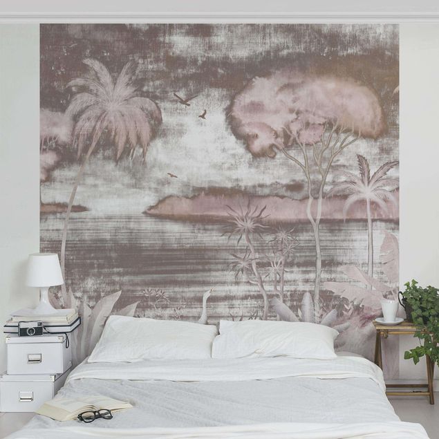 Aesthetic vintage wallpaper Tropical Lake in pink