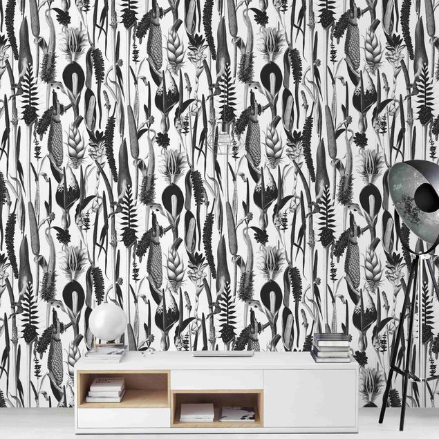 Wallpapers modern Tropical Luxury Pattern Black And White