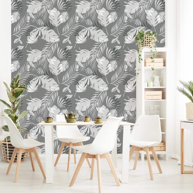 Kitchen Tropical Outlines Pattern In Grey