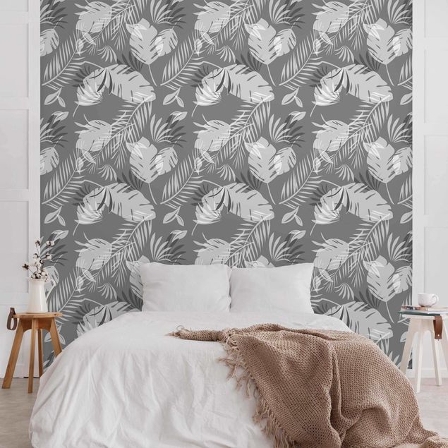Modern wallpaper designs Tropical Outlines Pattern In Grey
