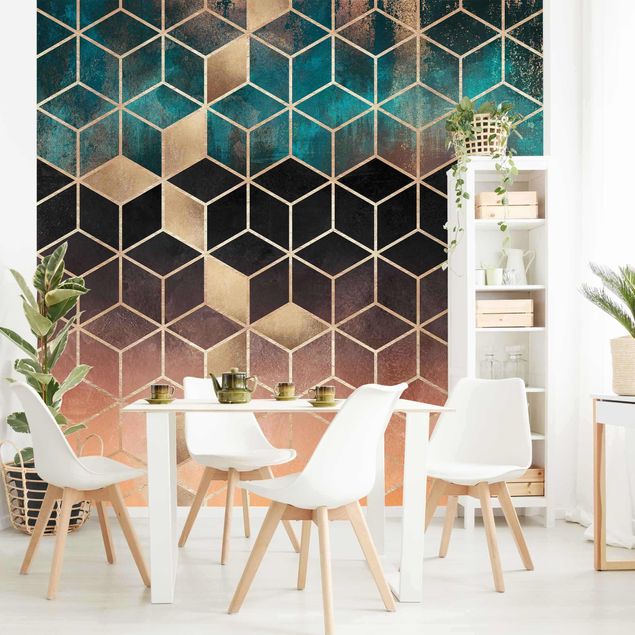 Wallpapers patterns Turquoise Rosé Golden Geometry