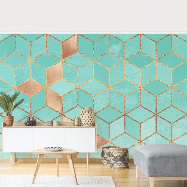 Modern wallpaper designs Turquoise White Golden Geometry