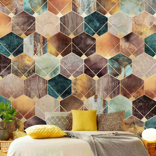 Modern wallpaper designs Turquoise Geometry Golden Art Deco