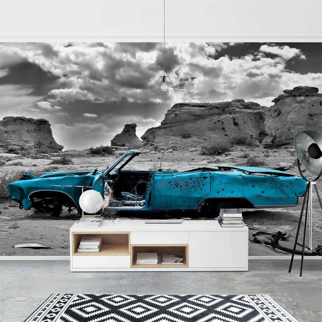 Black white wallpaper Turquoise Cadillac