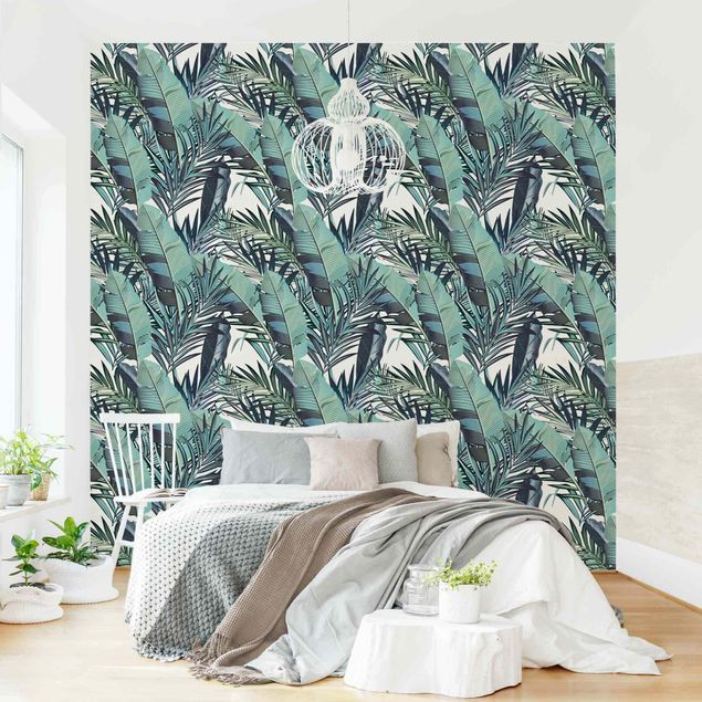 Wallpapers modern Turquoise Leaves Jungle Pattern