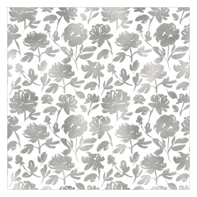 Walpaper - Ink Drawing Silver Roses