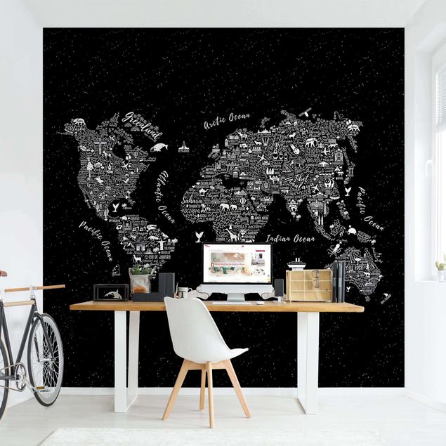 Kitchen Typography World Map Black