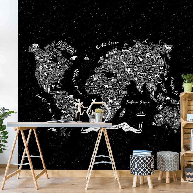 Wallpapers black and white Typography World Map Black