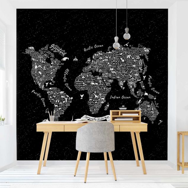 Wallpapers modern Typography World Map Black