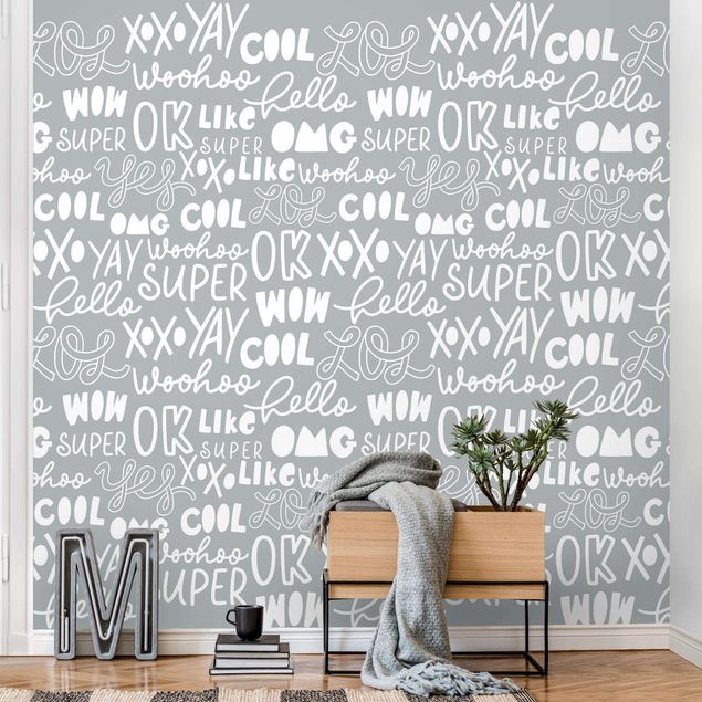 Gray wallpaper Typography Hello Super Wow On Grey