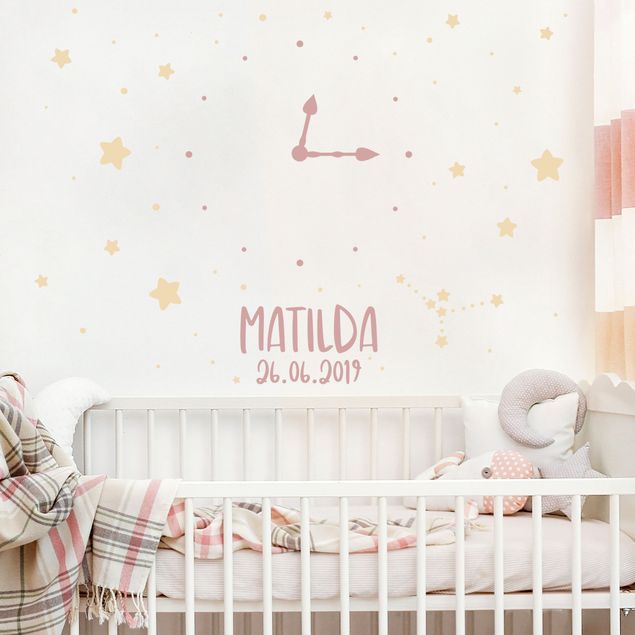 Nursery decoration Clock With Customised Text Stars Light Pink
