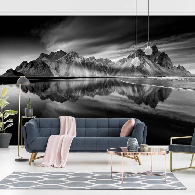 Black and white aesthetic wallpaper Vesturhorn In Iceland