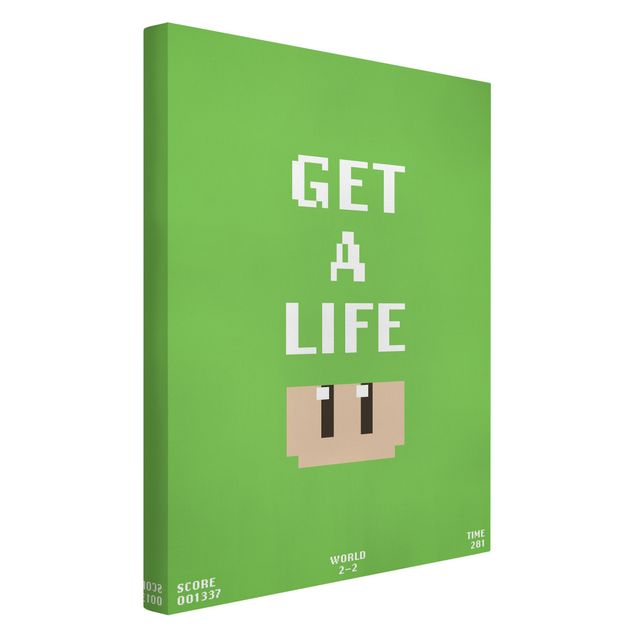 Green canvas wall art Video Game Text Get A Life In Green